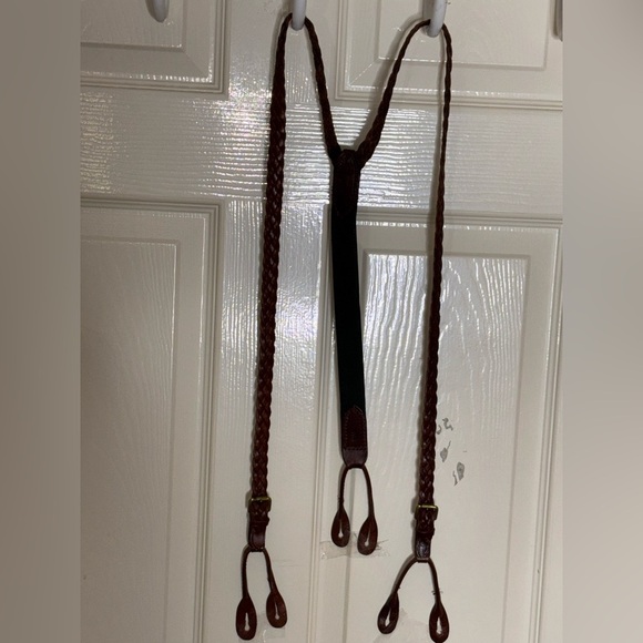 Vtg Polo Ralph Lauren Braided Leather Grain Adjustable Suspenders Brass Buckles​ - Picture 8 of 14